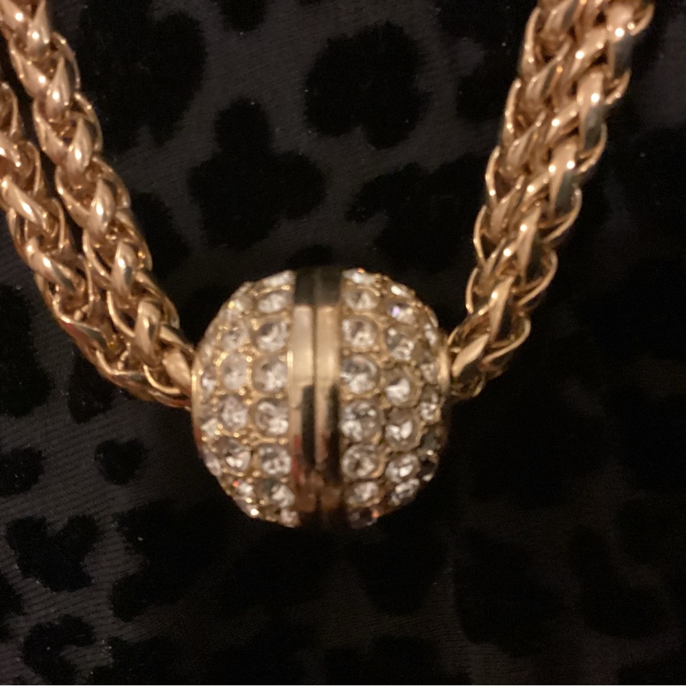 Elegant Double Strand FauxNecklace with Crystal Sphere 14” down - Picture 7 of 12
